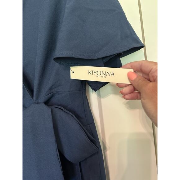 NWT Kiyonna Size XL Navy Charisma Crepe Jumpsuit Blue Romper Wide Leg Pant Vneck - Picture 7 of 8